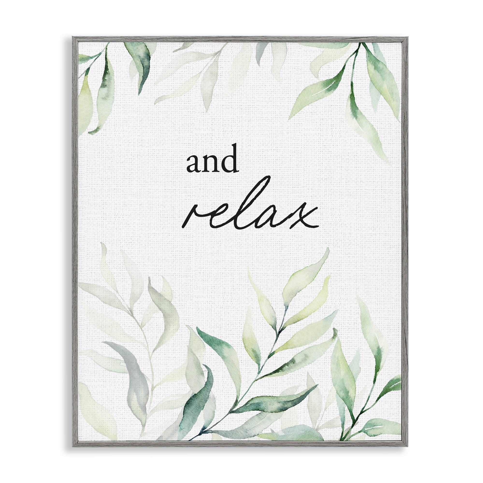 And Relax Soothing Greenery Gray Framed Giclee Art, design by Lettered and Lined