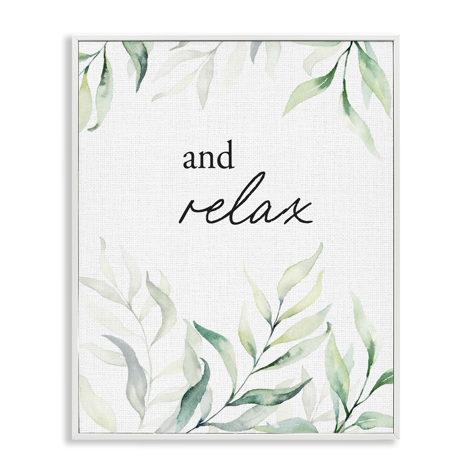 And Relax Soothing Greenery White Framed Giclee Art, design by Lettered and Lined