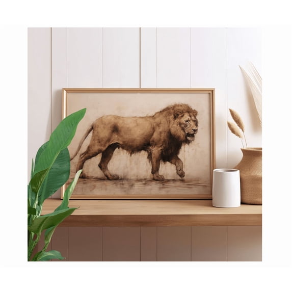 And Rustic Minimal Lion Wall Art Print Still Life Safari Man Cave Decor ...