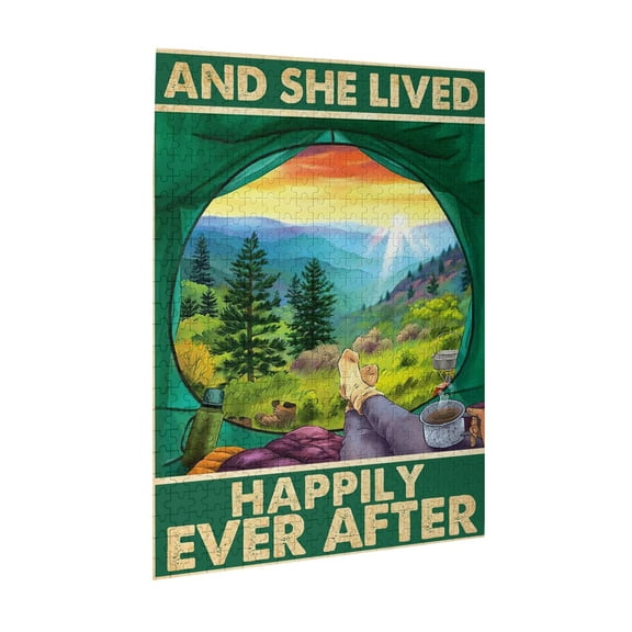 And She Lived Happily Ever After Camping Poster, Happily Girl Poster, Camping Poster,Jigsaw Puzzle 1000 Puzzle Pieces,Puzzle Enthusiasts