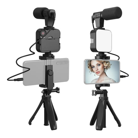 And Smartphone Vlogging Kit Tripod Phone Holder + Microphone + Video Light + Clip + 3.5mm To TRRS Audio Cable For Live Stream Video Recording