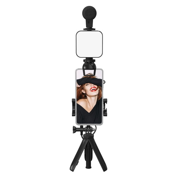 And Smartphone Vlogging Kit Tripod Phone Holder + Microphone + Video Light + Clip + 3.5mm  To TRRS Audio Cable For Live Stream Video Recording