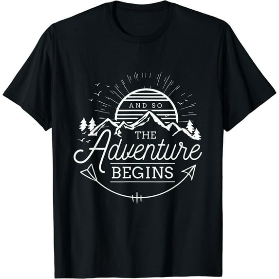 And So The Adventure Begins Adventure Camping Black T-shirt Short Sleeve Tee Gift