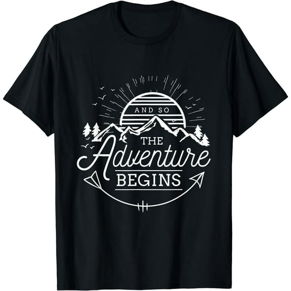 And So The Adventure Begins Adventure Camping T-Shirt Black 2X-Large