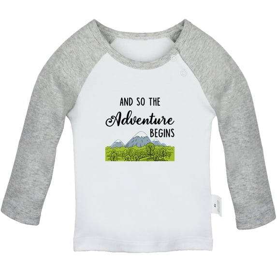 And So The Adventure Begins Funny T shirt For Baby, Newborn Babies T-shirts, Infant Tops, 0-24M Kids Graphic Tees Clothing (Long Gray Raglan T-shirt, 18-24 Months)