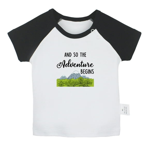 And So The Adventure Begins Funny T shirt For Baby, Newborn Babies T-shirts, Infant Tops, 0-24M Kids Graphic Tees Clothing (Short Black Raglan T-shirt, 0-6 Months)