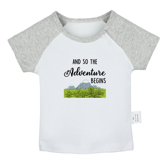 And So The Adventure Begins Funny T shirt For Baby, Newborn Babies T-shirts, Infant Tops, 0-24M Kids Graphic Tees Clothing (Short Gray Raglan T-shirt, 6-12 Months)