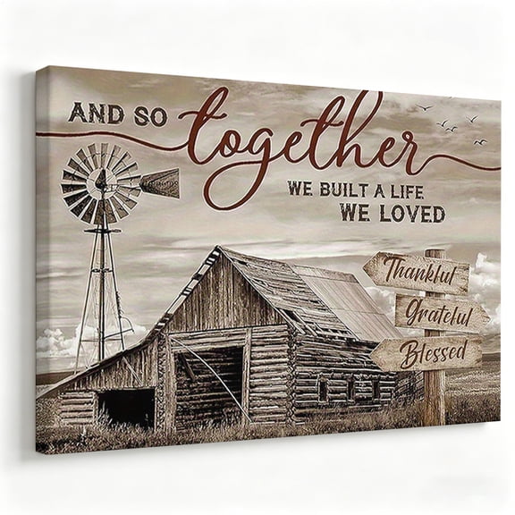 And So Together Farmhouse Canvas Wall Art Vintage Barn Landscape Poster Rustic Family Quote Print Living Room Bedroom Decor Ready to Hang 8*12