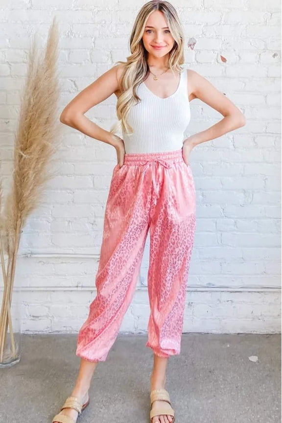 And The Why Satin Leopard Print Joggers