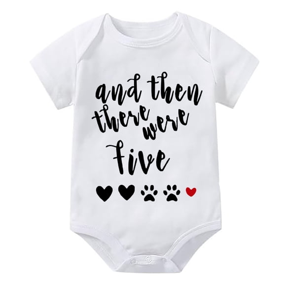 And Then There Were Five Home from The Hospital Outfit Boy Short Sleeve Baby Boy Body Suits White 6 Month Romper