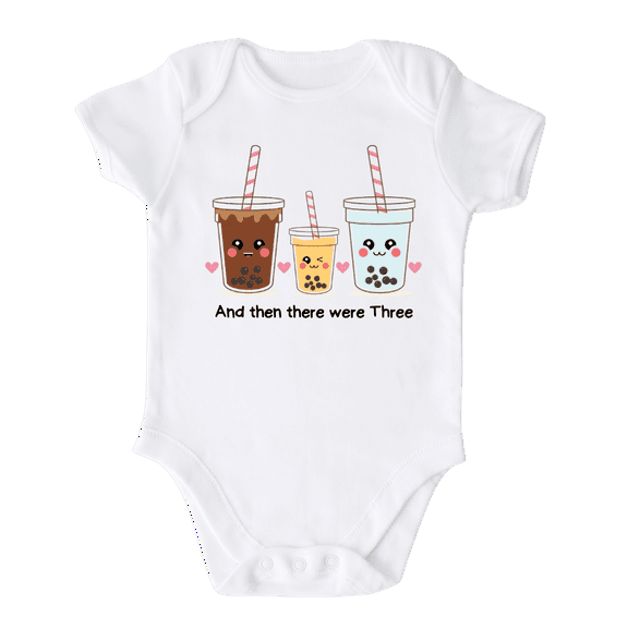 And Then There Were Three Milk Tea Baby Bodysuit, Newborn Outfit, Baby Clothes, Gift for Children 18m White