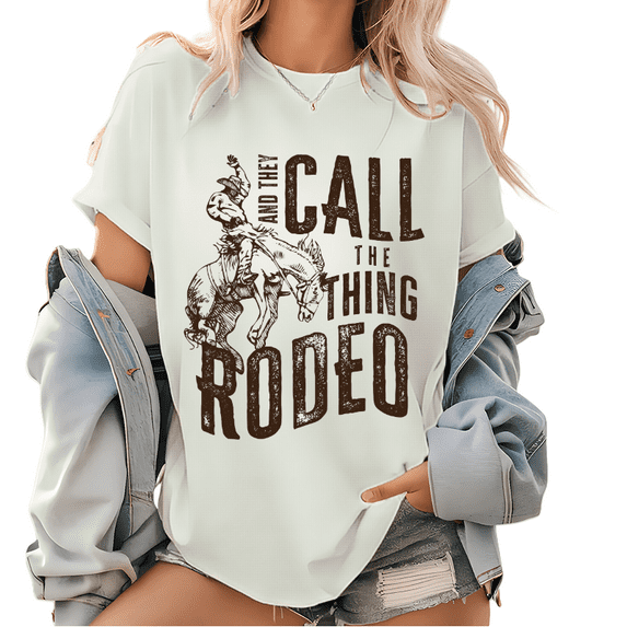 And They Call The Thing Rodeo Western T Shirt, Cowboy & Cowgirl Short Sleeve Tops, Vintage Trendy Western Graphic Tees White,S