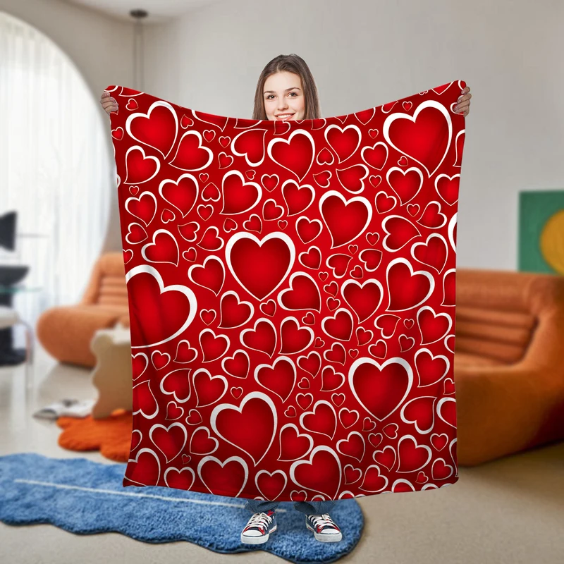 And Valentine's Day soft red love flannel blanket comfortable sofa