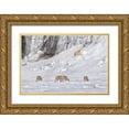 thumbnail image 1 of And Wei, Siyu 18x13 Gold Ornate Wood Framed with Double Matting Museum Art Print Titled - A Polar Bear Looking Down At Four Reindeer, 1 of 4