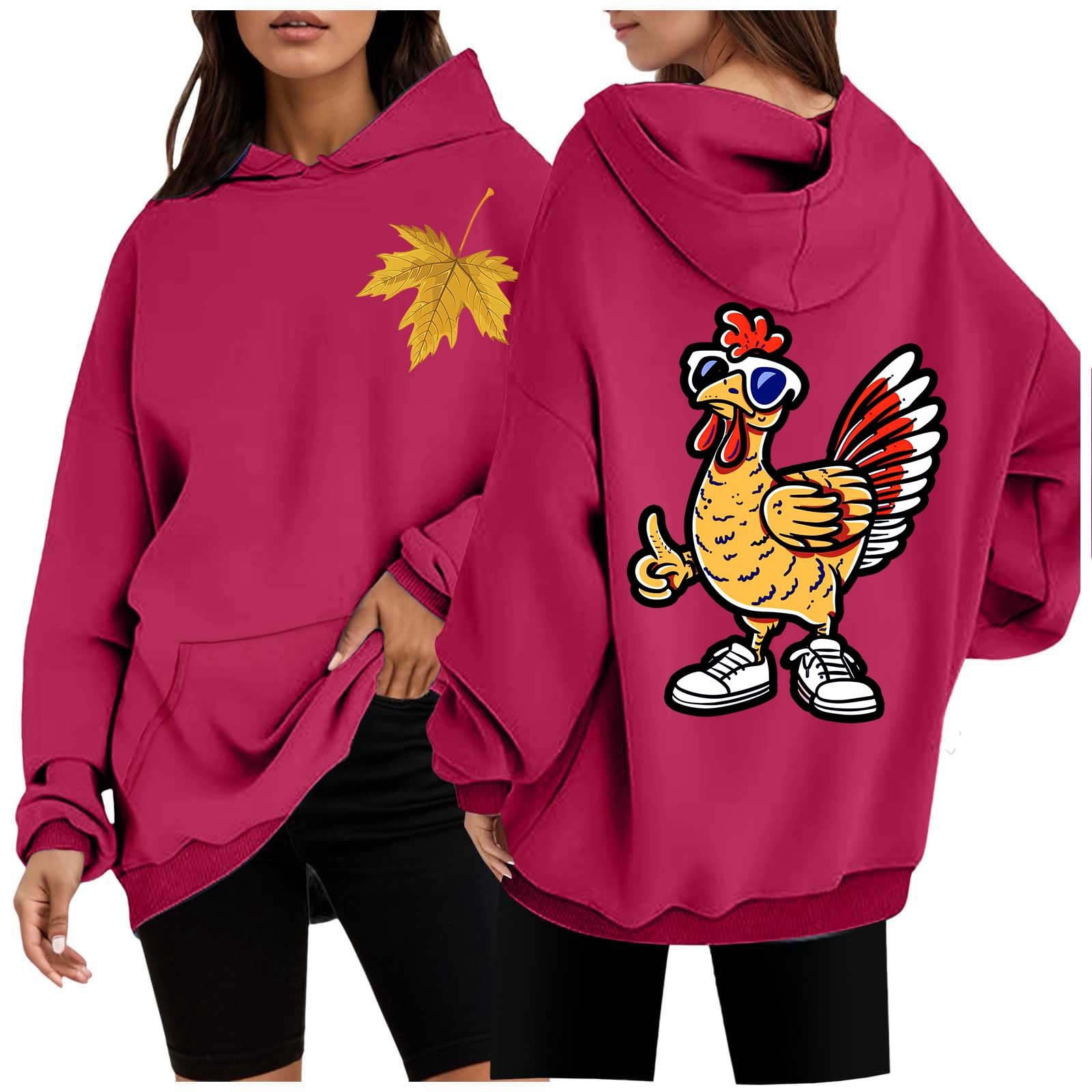 And Winter Fashionable Thanksgiving Maple Leaf And Yellow Chicken Print Women's Hooded ...