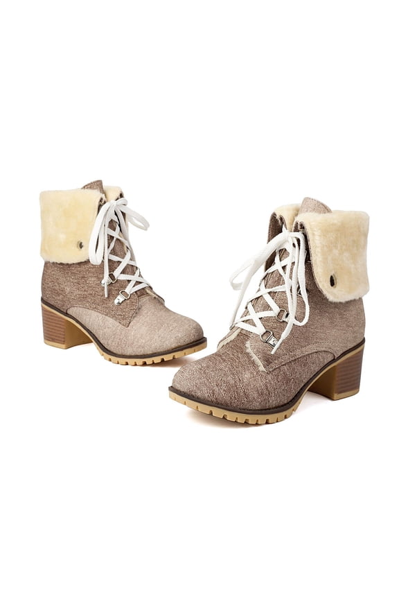 And Winter High Heels Warm Ruffled Straps Low Cut Boots Short Boots For Women