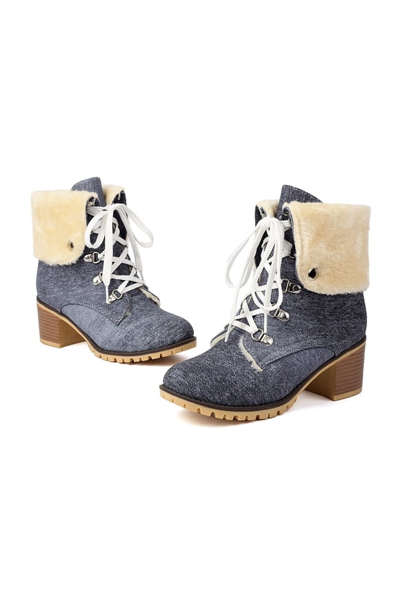 And Winter High Heels Warm Ruffled Straps Low Cut Boots Short Boots For Women