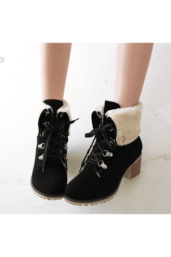 And Winter High Heels Warm Ruffled Straps Low Cut Boots Short Boots For Women