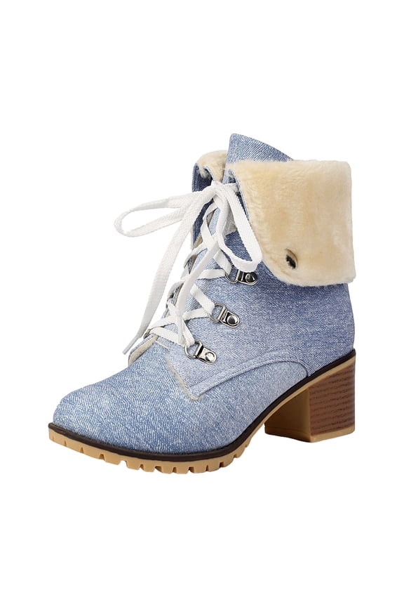 And Winter High Heels Warm Ruffled Straps Low Cut Boots Short Boots For Women