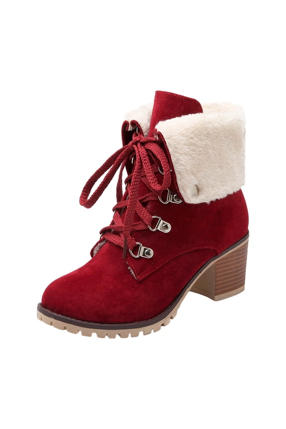 And Winter High Heels Warm Ruffled Straps Low Cut Boots Short Boots For Women