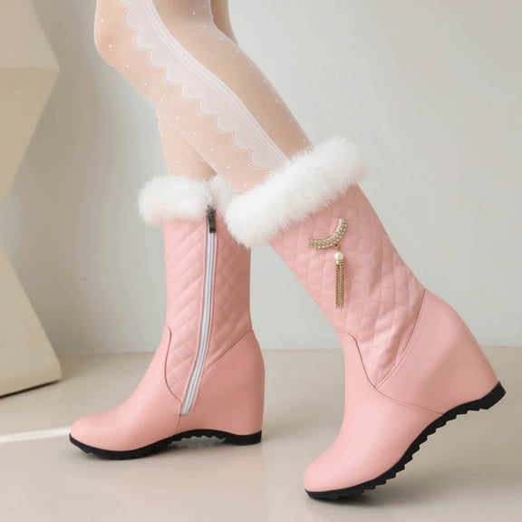 And Winter Women's Boots Fashionable Rhinestone Chain Mid Length Fashion Boots Water Platform Slope Heel Boots