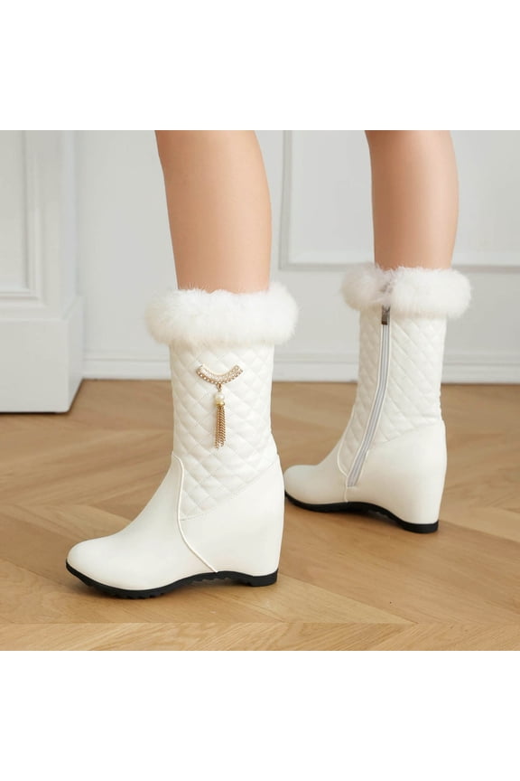 And Winter Women's Boots Fashionable Rhinestone Chain Mid Length Fashion Boots Water Platform Slope Heel Boots