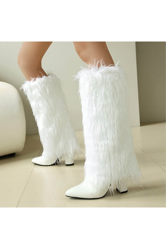 And Winter Women's Boots Hairy Boots Pants Boots Pointed Toes Thick Heels High Boots