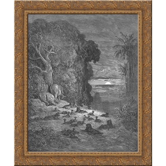 And now on earth the seventh Evening arose in Eden 24x20 Gold Ornate Wood Framed Canvas Art by Gustave Dore