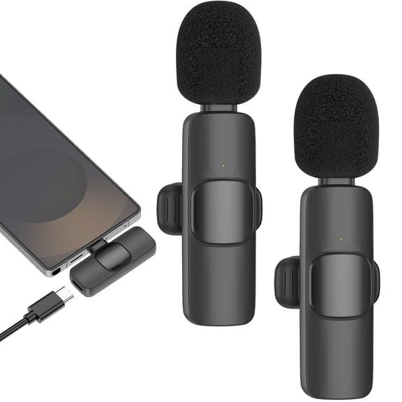 2Pack Wireless Microphone for iPhone, Type C Wireless Lavalier Microphone, 2 in 1 Professional Noise Ruduction Wireless Lapel Microphone Cordless Recording Mic for Tiktok Vlog YouTube Video Recording