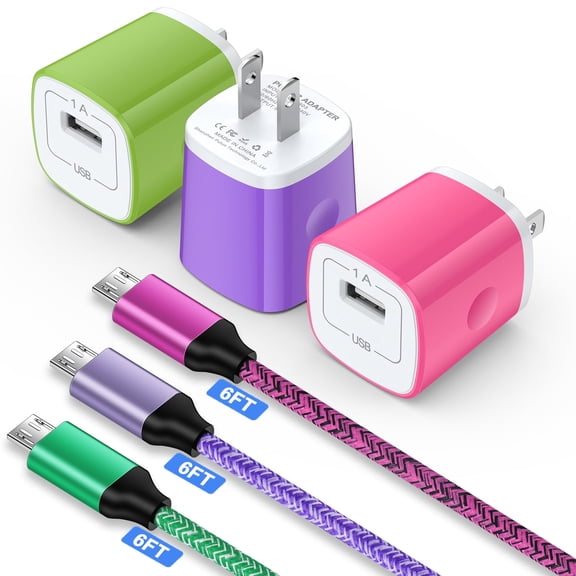 Micro USB Charger Block Fast Charging, 3 Pack Wall Charger with USB A to Micro Charging Cable 6FT, USB Charger Plug Android Phone Charger High Speed Micro Cable Compatible for Samsung, Android, Mixed
