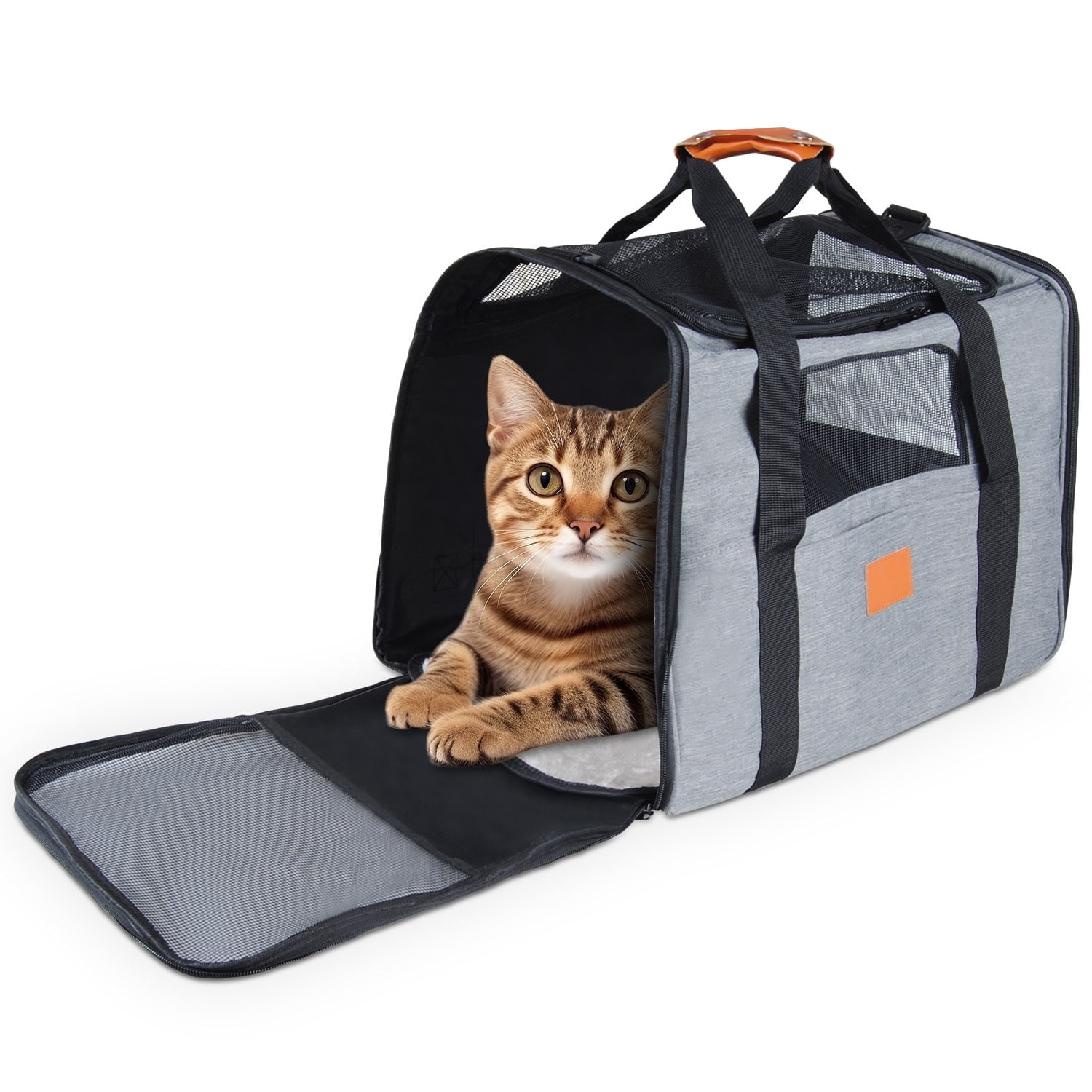 Cat Carrier Bag, AndHot Cat Carrying Case Pet Dog Carrier Soft-Sided Cat Bag Airline Approved for Medium Small Cats and Puppy up to 18lbs, Pet Carrier with Safety Zippers,Grey