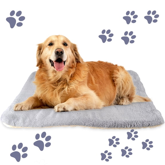 AndHot Large Dog Bed Crate Pad for Pets, Double-Sided Deluxe Plush Pet Mat, Washable Dog Beds Fluffy Comfy Kennel Pet Mat Sleeping Mat for Large, Medium, Small Dogs Breeds, 33" x 22", Gray