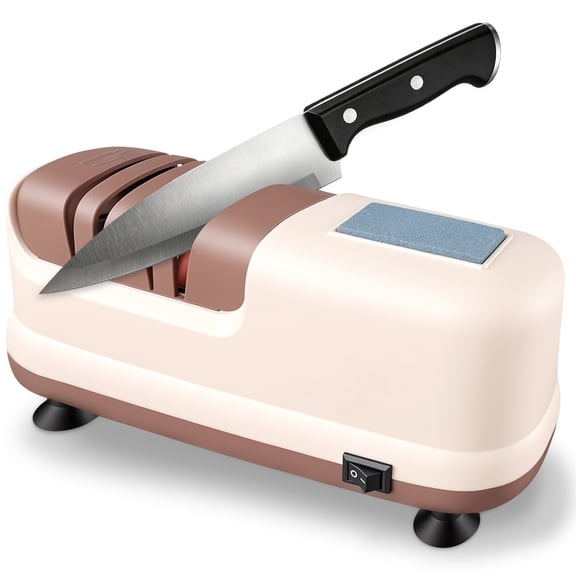 Knife Sharpener, Professional 2 Stage Cordless Electric Knife Sharpener for Kitchen Knives, Rechargeable Quick Sharpening & Polishing Sharpener with Precision Angle Guides for Home Use, Beige
