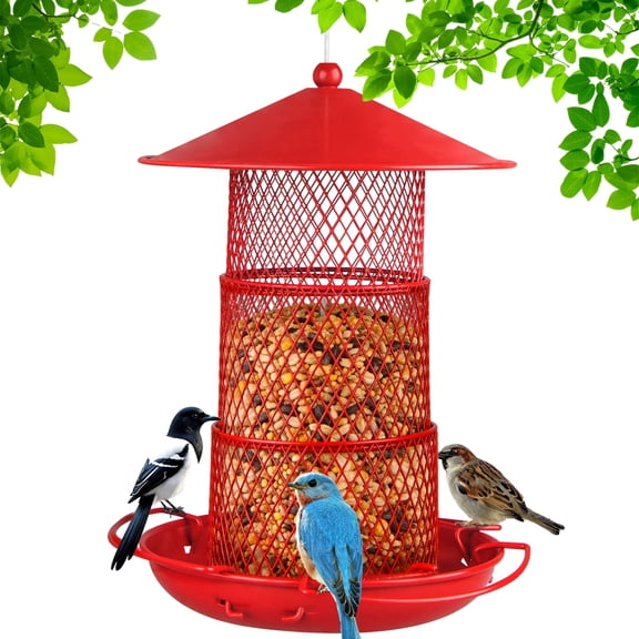 Bird Feeder for Outdoors, 3 Tiers Metal Mesh Hanging Bird Feeder with 360 Degree, Large Capacity, Weatherproof & Rust-Resistant, Easy to Fill & Clean Wild Bird Feeders in Backyard, Garden