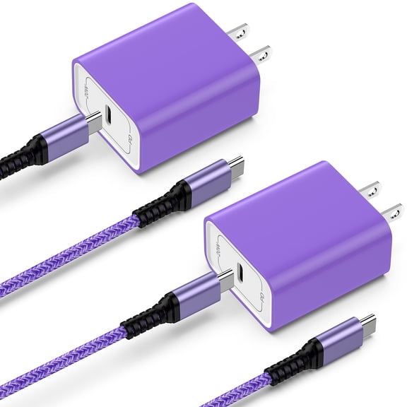 USB C Block, 2 Pack PD 20W Type C Charger Block with USB C to C Charging Cable, Type C Charger Fast Charging USB C Wall Charger Adapter Plug Type C Brick Cube Compatible for iPhone, Samsung, Purple
