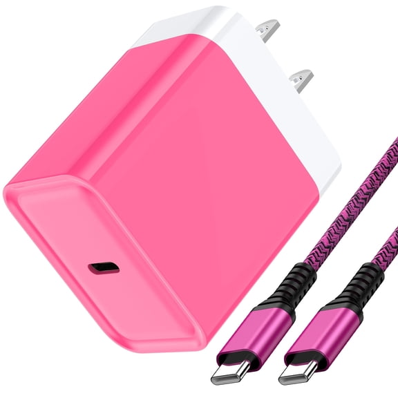 USB C Charger Block Fast Charging, 20W PD Charging Box with 6FT USB C to C Charging Cable, Type C Block USB C Wall Charger Adapter Charger Station Compatible for iPhone, Samsung, Android, Pink