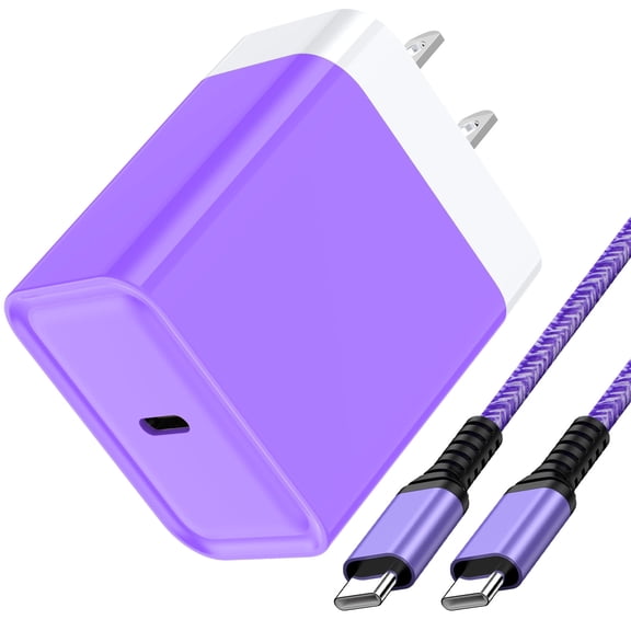 USB C Charger Block Fast Charging, 20W PD Charging Box with 6FT USB C to C Charging Cable, Type C Block USB C Wall Charger Adapter Charger Station Compatible for iPhone, Samsung, Android, Purple