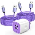 thumbnail image 1 of USB C Charger Fast Charging, 2.1A Dual Port Type C Charger Block with 2pcs Type C Cable 6FT, USB C Brick Cube Wall Charger Adapter Plug Charger Station Power Base Phone Charger Cords, Purple, 1 of 7