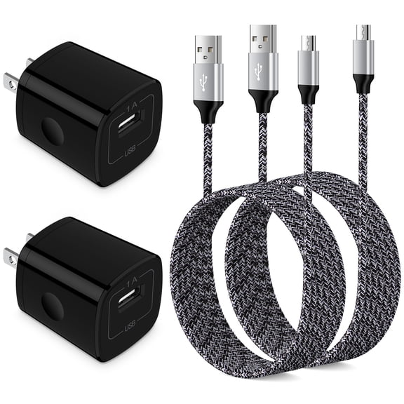 Micro USB Charger Block Fast Charging, 2 Pack Wall Charger with USB A to Micro Charging Cable 6FT, USB Charger Plug Android Phone Charger High Speed Micro Cable Compatible for Samsung, Android, Black