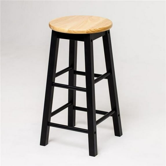 AndMakers HT-SP-2123-NBK 24 in. Homestead Solid Wood Backless Mavka Counter Stool, Natural Seat & Black Legs