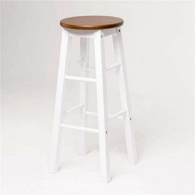 AndMakers HT-SP-2124-AW 29 in. Homestead Solid Wood Backless Mavka Bar Stool with Round, Acacia Seat & White Legs