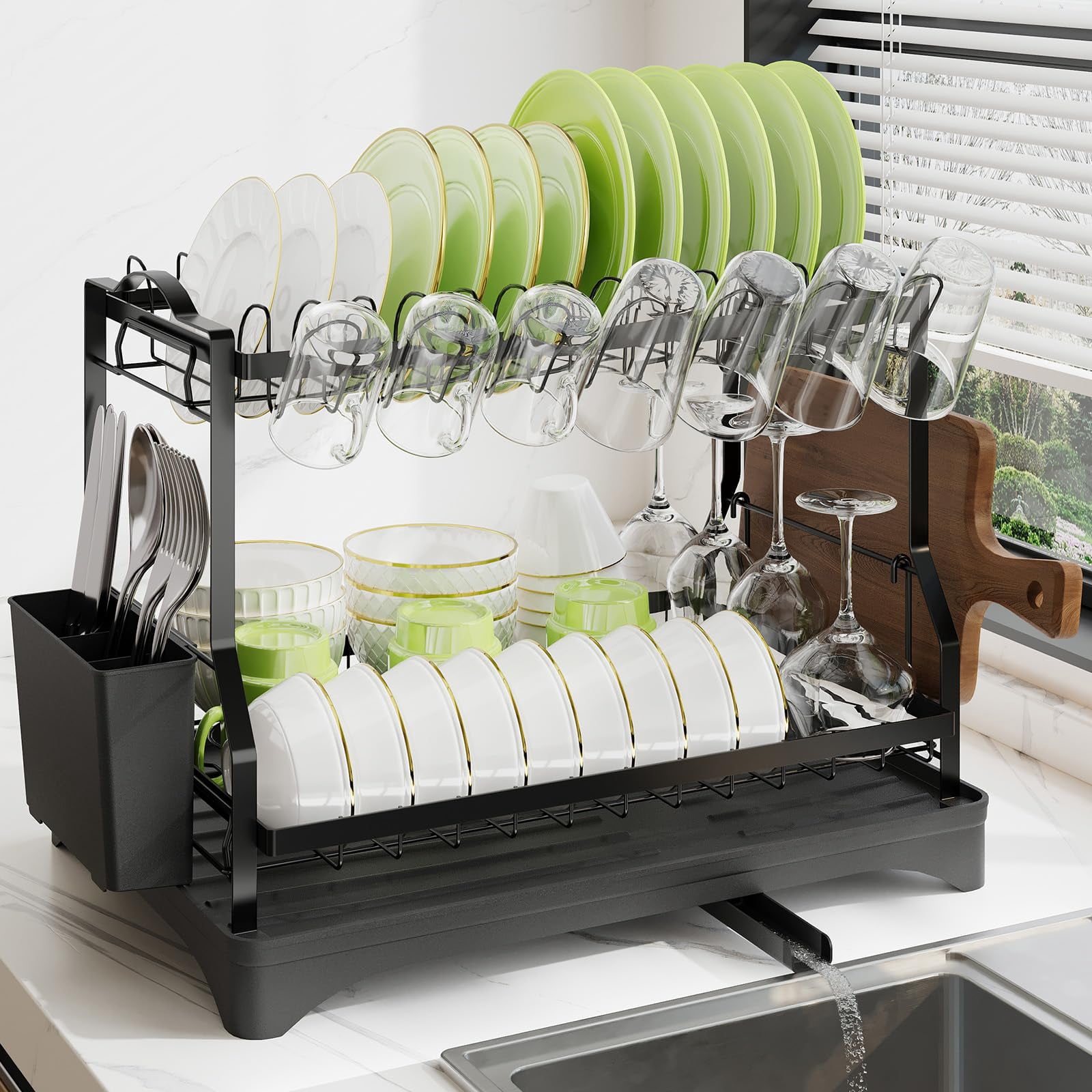 AndUp Dish Drying Rack, Dish Rack 2 Tiers for Kitchen Counter, Space ...