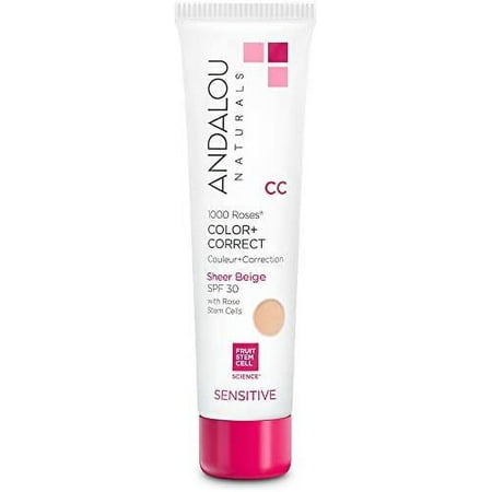 Andalou Naturals 1000 Roses CC Color + Correct Sheer Nude SPF 30, 2 Ounce