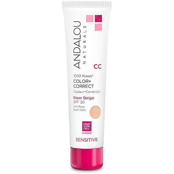 Andalou Naturals 1000 Roses CC Color + Correct Sheer Nude SPF 30, 2 Ounce