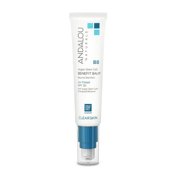 Andalou Naturals BB Argan Stem Cell Benefit Balm, Clear Skin, SPF 30, Un-Tinted, 2 fl oz (58 ml)