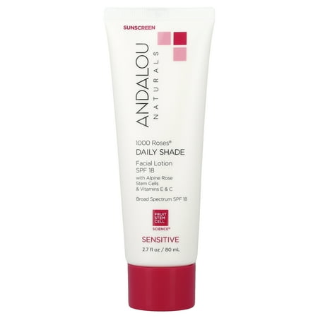 Andalou Naturals 1000 Roses®, Daily Shade, Facial Lotion, SPF 18, Sensitive, 2.7 fl oz (80 ml)