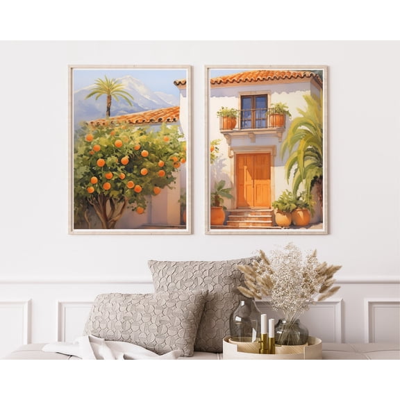 Andalusia Orange Tree Spain Travel Wall Art Mediterranean Decor an Country House Artwork Set 2 Unframed Paper Print