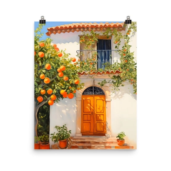 Andalusian Orange Tree Print, Spain Wall Art, Mediterranean Home Decor, Spanish Travel Poster, European Countryside Artwork Home Decor #3293, Unframed Poster Size 16x24
