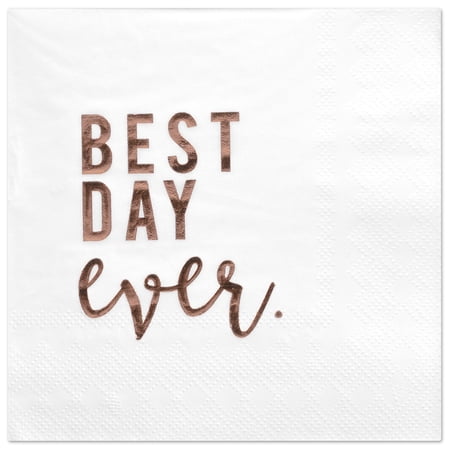 Andaz Press Best Day Ever, Funny Quotes Cocktail Napkins, Rose Gold Foil, Bulk 50-ct
