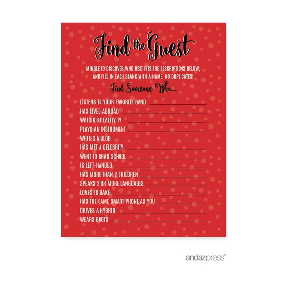 Andaz Press Find the Guest Who Game Activity Card Stock, Multicolor 20 Pack